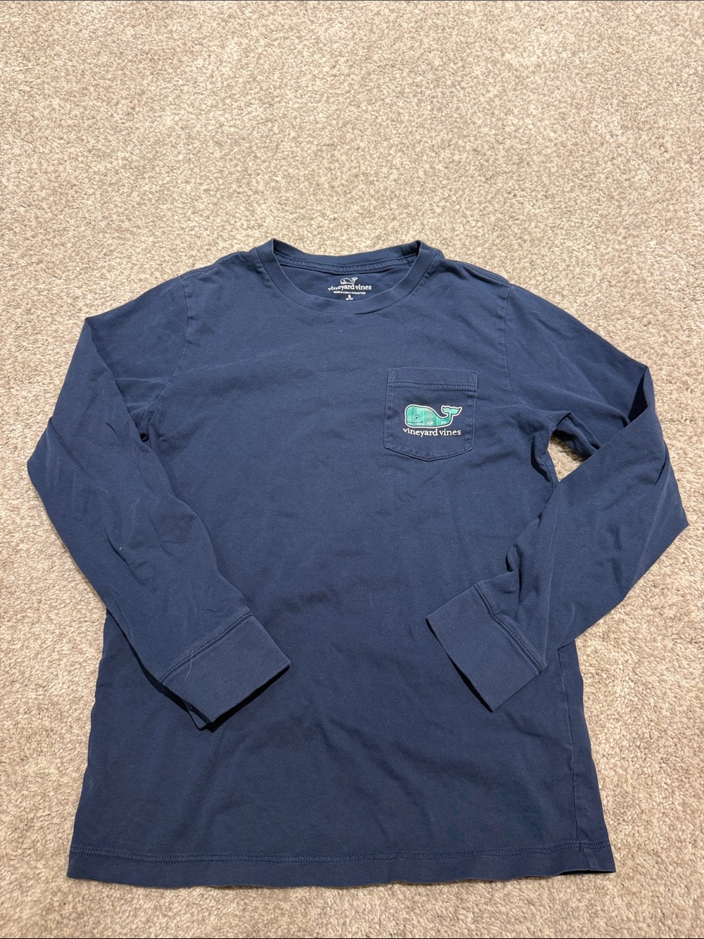 Vineyard Vines Navy Long-Sleeve Pocket Tee with Whale Logo